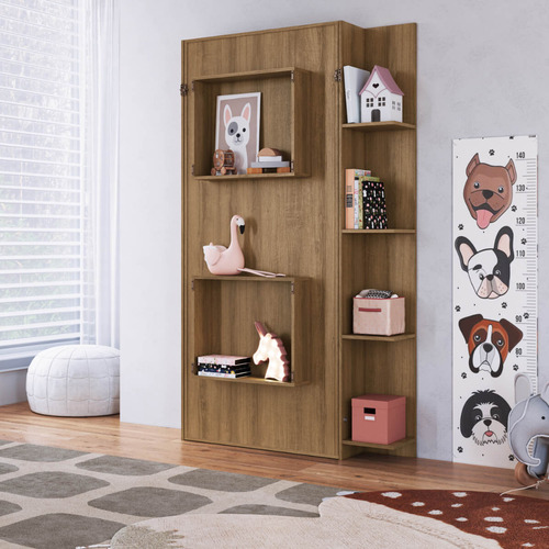 Cama Articulada Solteiro Vertical Com 4 Prateleiras E 2 Nichos Cv1085 80cm Mel - Art In Móveis