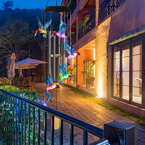 Campanilla De Viento Solar Led Colibr Para Decoración De Jar