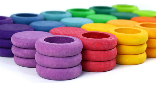 72 / Set Madera Redonda Bloques Donut Pie Apilamiento