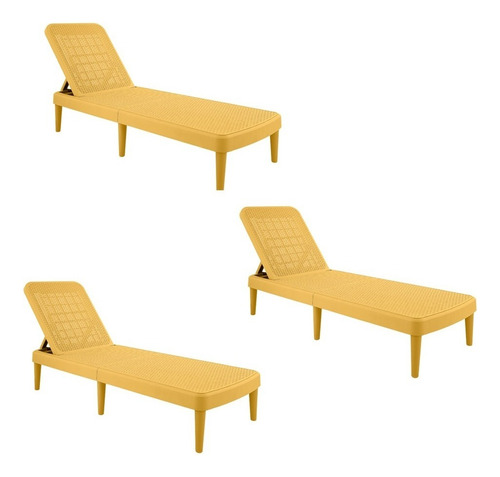 Set De 3 Camastros Plegables Tipo Rattan, Protección Uv Color Amarillo