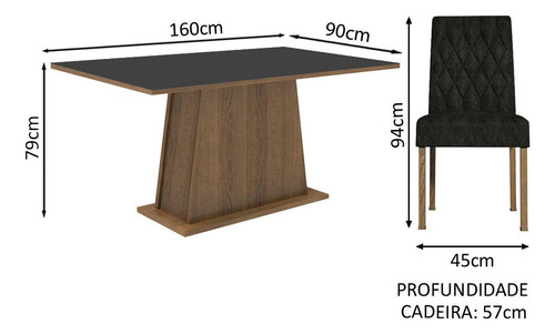 Mesa de comedor con tapa de madera, 4 sillas Ashley Madesa Rpo, color rústico/negro/Oxford, silla lisa, diseño de tela
