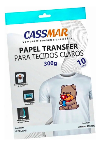 Papel Transfer Jato De Tinta A4 Tecidos Claros 300g/m² 10fls