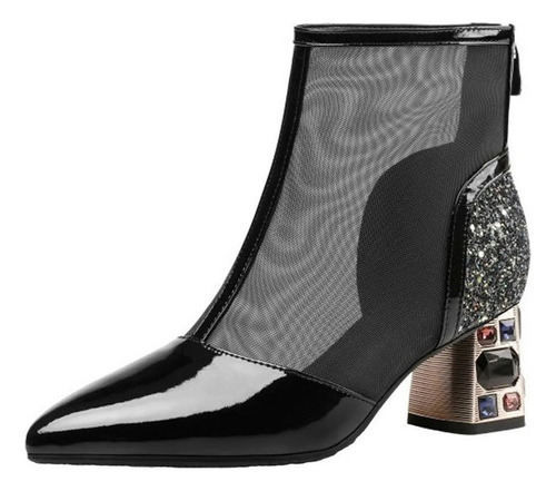 Botas Zapatos De Mujer Estilo Británico Malla De Diamantes D