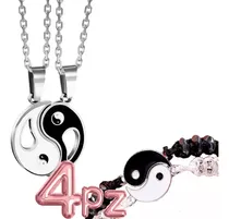 Comprar Set Collares Y Pulseras Yin Yang Amigos Pareja Acero 4pz F Color Negro