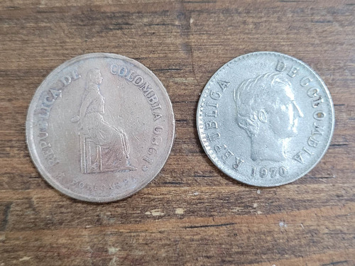 Lote 2 Moedas Colômbia 5 Pesos,1970, E 20 Centavos,1980 (Usado)