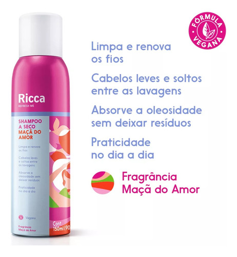 Shampoo A Seco Maçã Do Amor Ricca - 150ml - Vegano