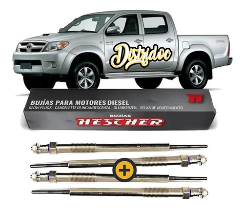 Kit X4 Bujias Precalentador Hescher Toyota Hilux 2.5/3.0