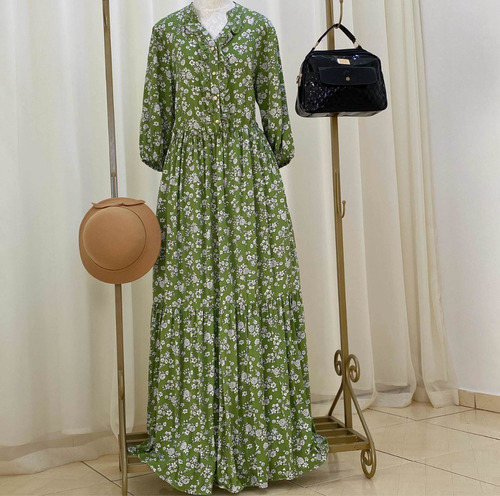 Imagem 7 de 8 de Vestido Longo Rodado Verde Florida