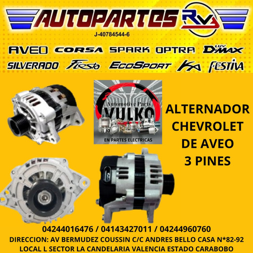 Alternador De Aveo 3 Pines Marca Velko