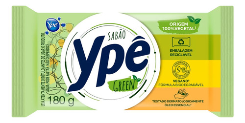   Sabão Barra Ypê Green  180g 100% Vegetal Vegano Pacote 10 