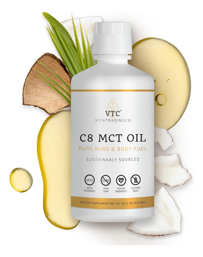 Aceite Mct C8 Puro, 32 Oz, Keto Paleo, Ácido Caprílico, Ener
