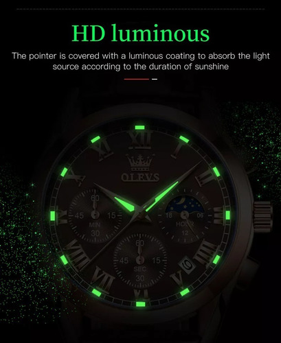 Reloj Hombre Olevs Analógico Cuarzo Correa Cuero Mod. Lux