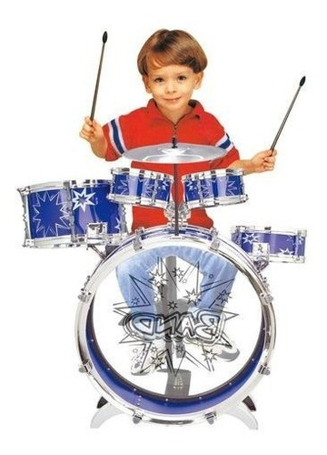 Bateria Musical Para Niños Banco Baquetas Platillo Bombo Color Azul