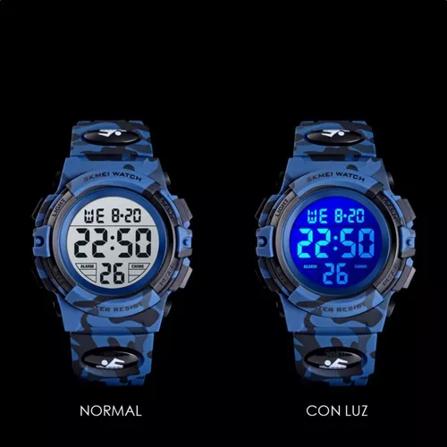 Reloj Niños Deportivo Led Contra Agua Camuflaje Militar Nado Color de la  correa Azul oscuro