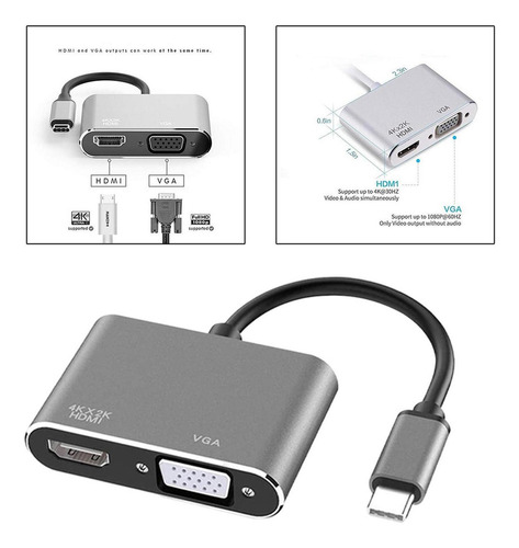 ¡ Adaptador Usb C A Y Vga, Convertidor Plug And Play Tipo C