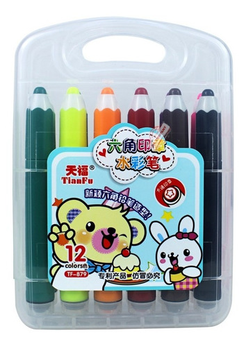 Set 12 Plumones En Forma De Lapiz Con Sellos Portatil Kawaii