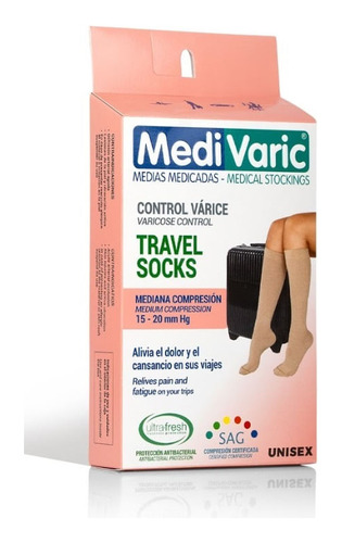 Calcetin Unisex Travel Socks 15-20 Medivaric Talla M Beige