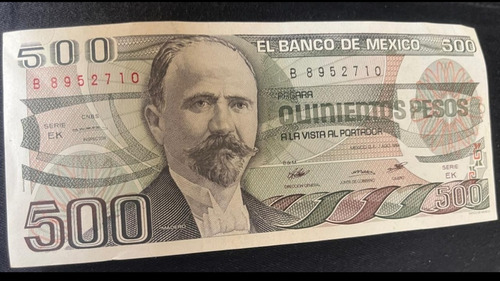 Billete De 500 Pesos Antiguo De Madero  De 1984. 
