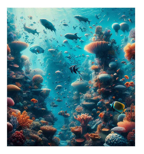 Vinilo 45x45cm Mundo Submarino Exotico Mar Oceano Roca