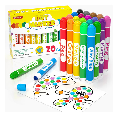 Shuttle Art Dot Markers, Marcadores Lavables 20 Colores Edad