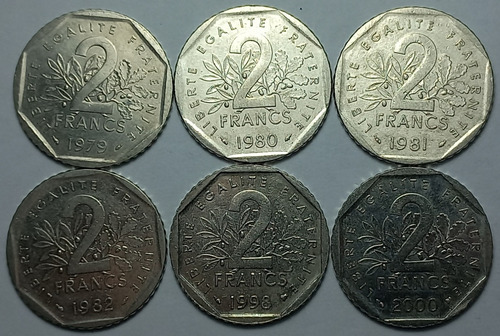 Francia - 2 Francos 1979 A 2000 Lote X 6 Distintas (lot 018)