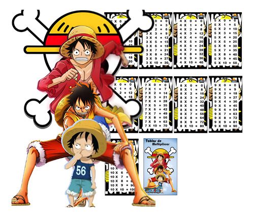 Kit Imprimible Tabla De Multiplicar Luffy One Piece Editable