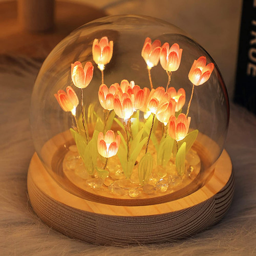 Luz Nocturna Led Tulipan Hecha Mano Flor Artificial