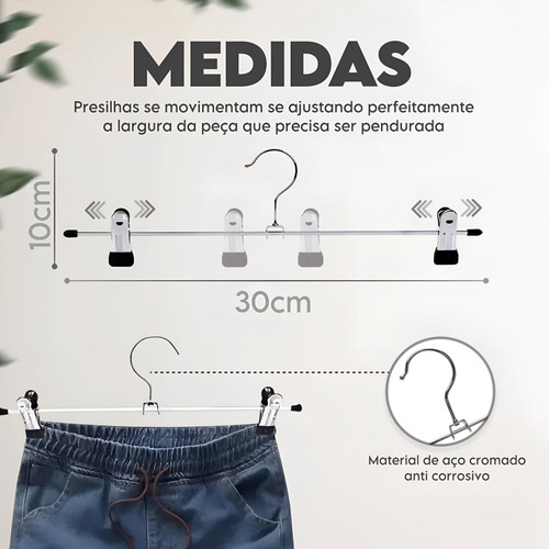 Kit 12 Cabide Com Presilha Antiderrapante Calça Shorts Saia