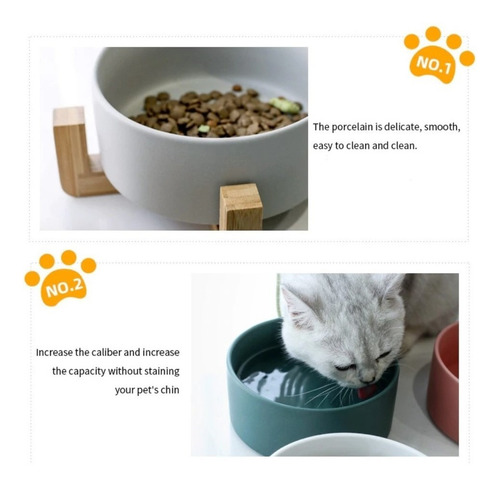 Comedero Bebedero Ceramico Base Madera Gato Perro Blanco S