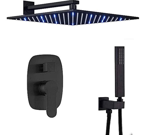 Ayivg Sistema De Ducha Negro Mate 12 Pulgadas Led Cuadrado R