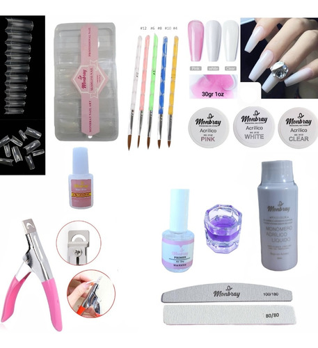 Kit Uñas Acrilicas Manicure Sistema Recina Uñas Postizas 