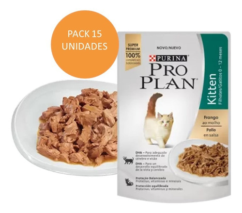 Alimento Pro Plan Kitten Sabor Pollo En Salsa 85g Pack 15 Un