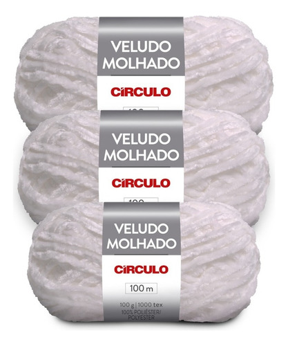 Lã Veludo Molhado Círculo 100g - Kit 3 Unidades Cor 0010 - Branco