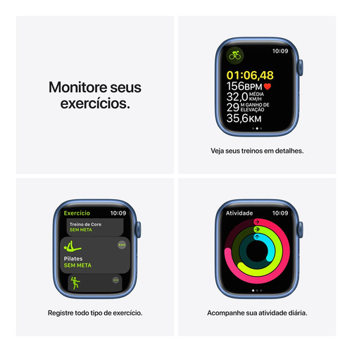 Imagem 6 de 9 de Apple Watch Series 7 (GPS, 45mm) - Caixa de alumínio azul - Pulseira esportiva azul-abissal