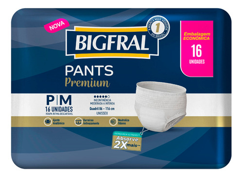 Fraldas para adultos descartáveis Bigfral  Descartável Pants Premium P/M x 16 u