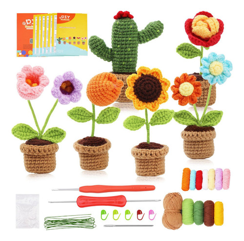 H, Kit Crochê Flores Kit Tricô Para Plantas Em Vasos K