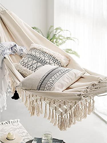 Hamaca De Macrame Color Crema Doble Tamaño Con Borlas