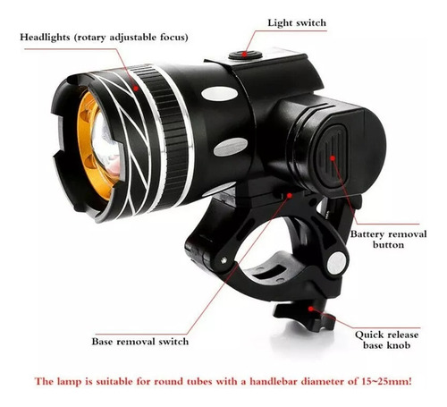 ** Lámpara Led Recargable 6000 Lm Impermeable For Bicicleta