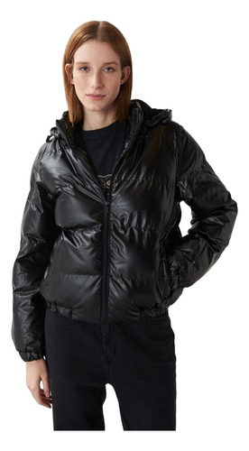 Campera Puffer Nylon Mujer Desiderata Vinilic Fur Capucha Pr