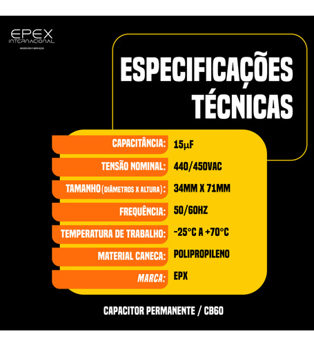 Capacitor Permanente 15uf 450v Epx (c/terminal)