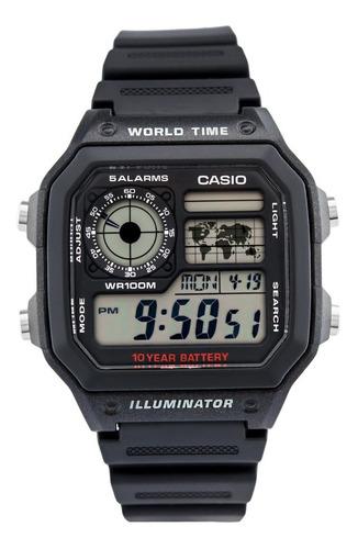 Reloj De Pulsera Casio Digital Ae-1200 De Cuerpo Color Negro