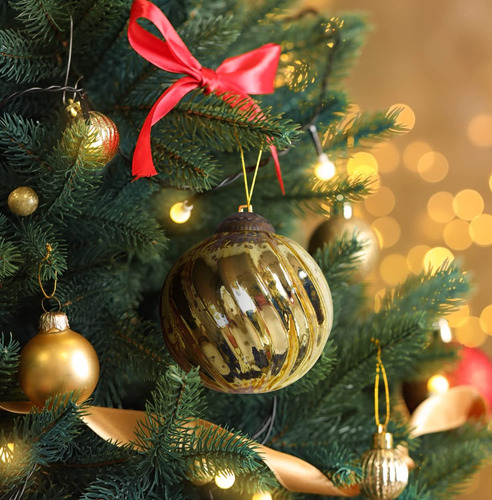 Juego De 4 Adornos Dorados De Vidrio Para Árbol De Navidad