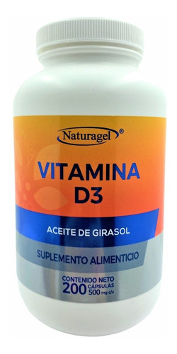 Vitamina D3 Aceite De Girasol 200 Caps De 500mg Naturagel Sabor Naranja