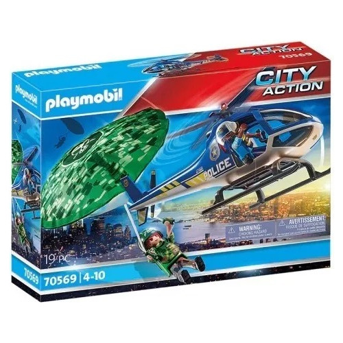 Playmobil Helicoptero Policia Persecucion Paracaidas 70569