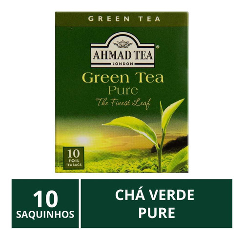 Chá Inglês Ahmad Tea, 10 Saquinhos, Verde Pure, 10 Saquinhos