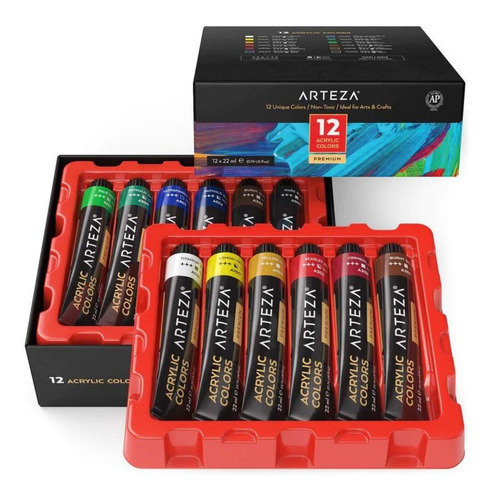 Set 12 Pinturas Acrilica Profesionales Arte Tubo 22ml Arteza