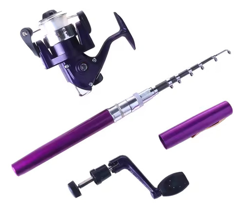 Mini Caña Lapicera Telescópica Kit Combo Portátil Reel Rio Violeta