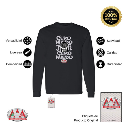 Playera Deportiva M Larga Hombre Lucha Libre Aaa 0 Miedo Pen