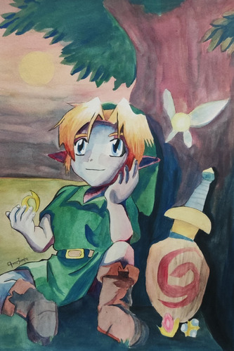 Pintura En Acuarela De Zelda Ocarina Of Time Link Kid
