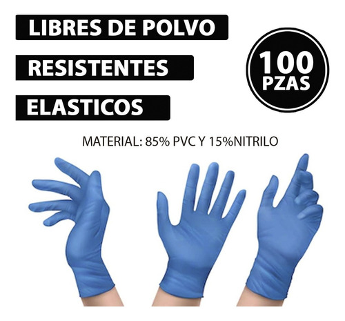 Guantes De Nitrilo Libres De Polvo Azul 100pz